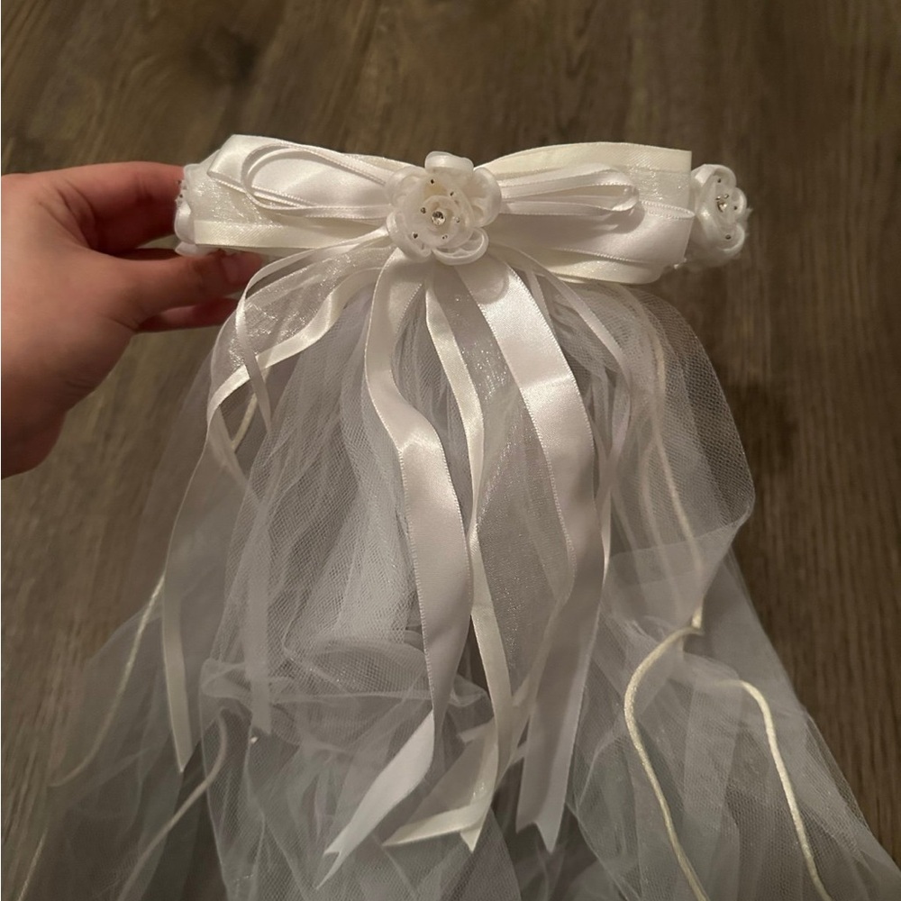 Floral Headband Veil With An Image Of The Virgin Mary